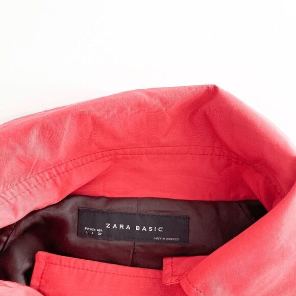 Zara Basic Women's Lined Belted Trench Jacket Coat Double Breasted Red Large - Picture 4 of 8